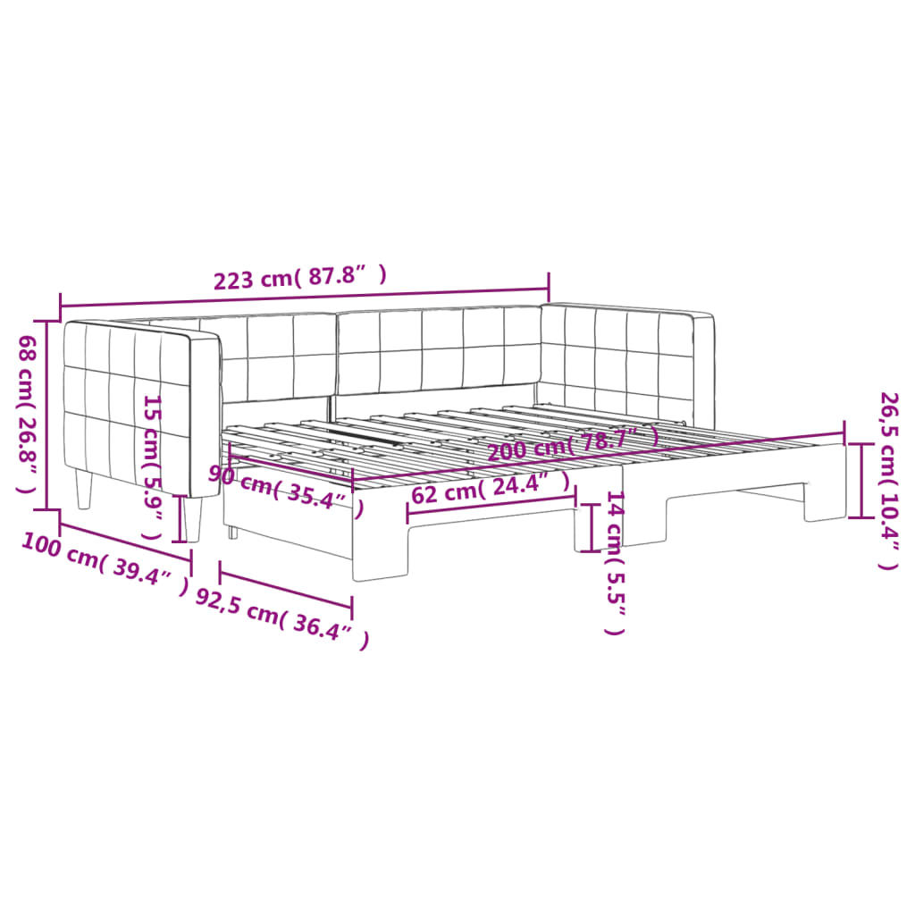 vidaXL Sofá cama nido terciopelo gris oscuro 90x200 cm