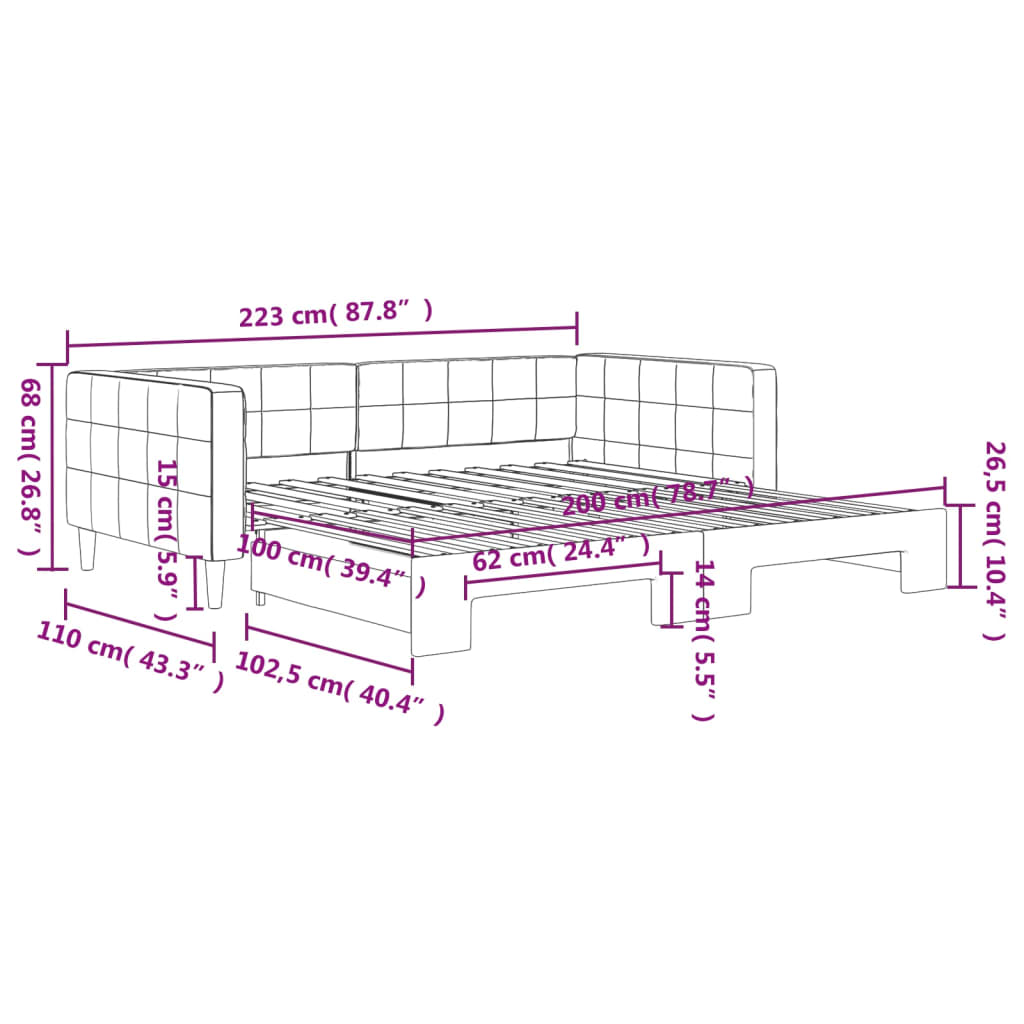 vidaXL Sofá cama nido terciopelo rosa 100x200 cm