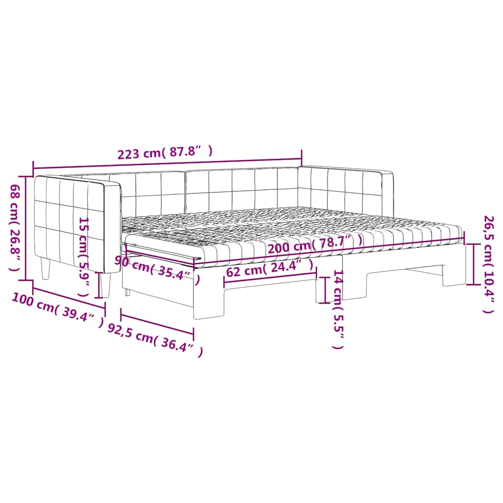 vidaXL Sofá cama nido con colchón terciopelo gris oscuro 90x200 cm