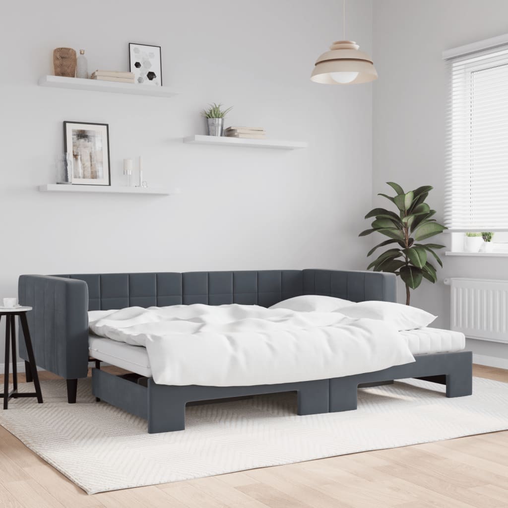 vidaXL Sofá cama nido con colchón terciopelo gris oscuro 90x200 cm