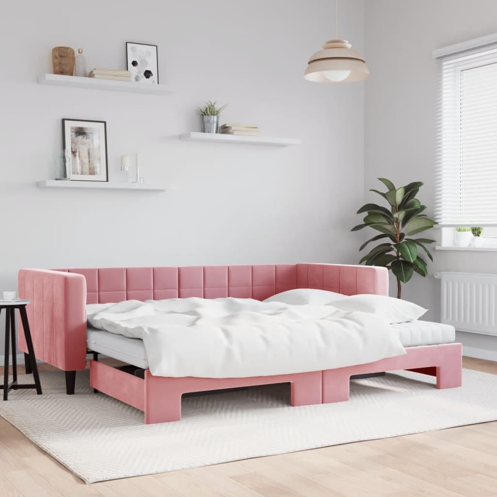 vidaXL Sofá cama nido con colchón terciopelo rosa 90x200 cm