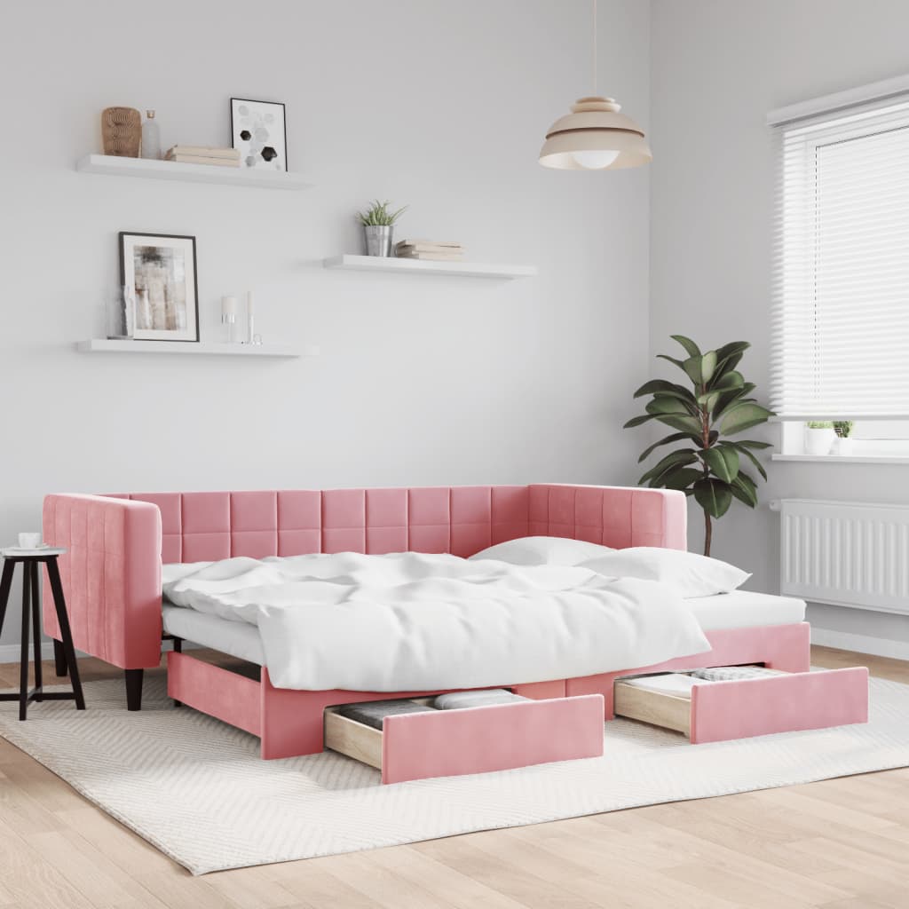 vidaXL Sofá cama nido con cajones terciopelo rosa 90x200 cm