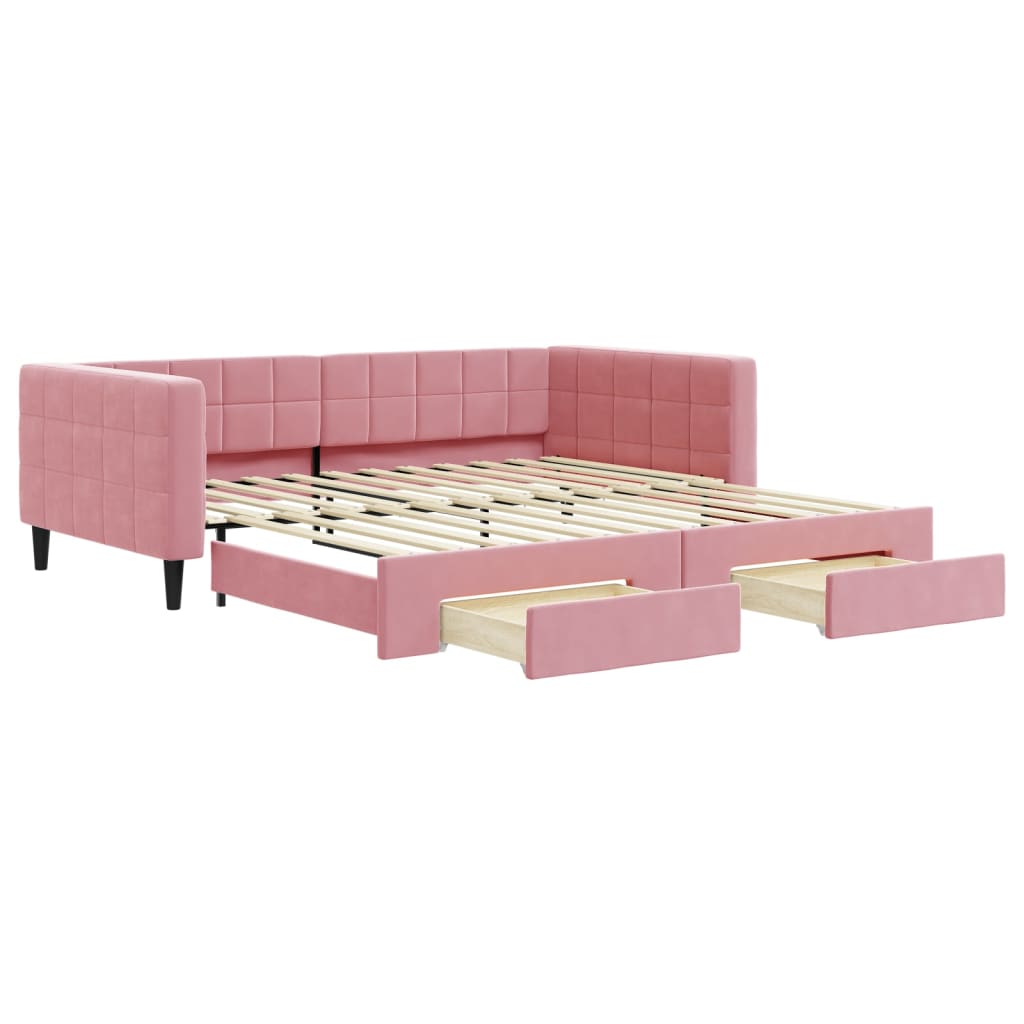 vidaXL Sofá cama nido con cajones terciopelo rosa 100x200 cm