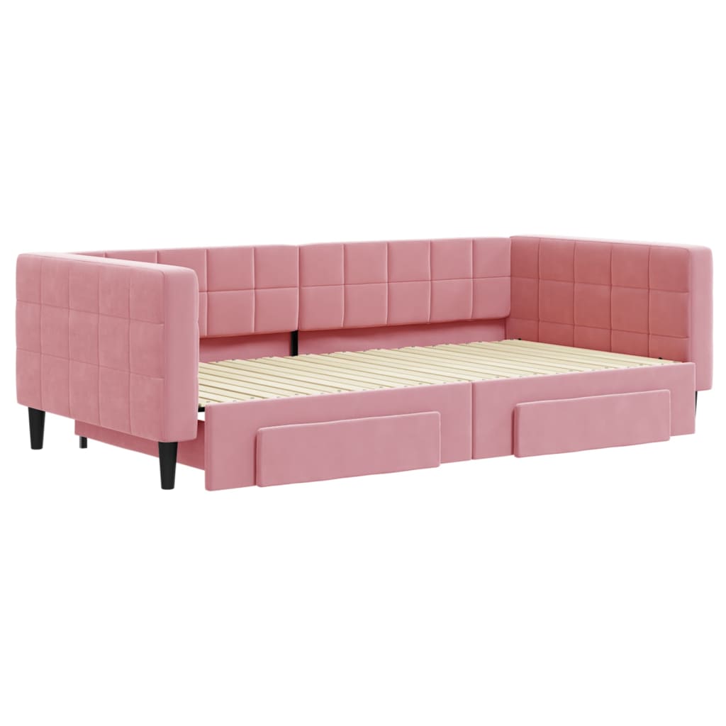 vidaXL Sofá cama nido con cajones terciopelo rosa 100x200 cm