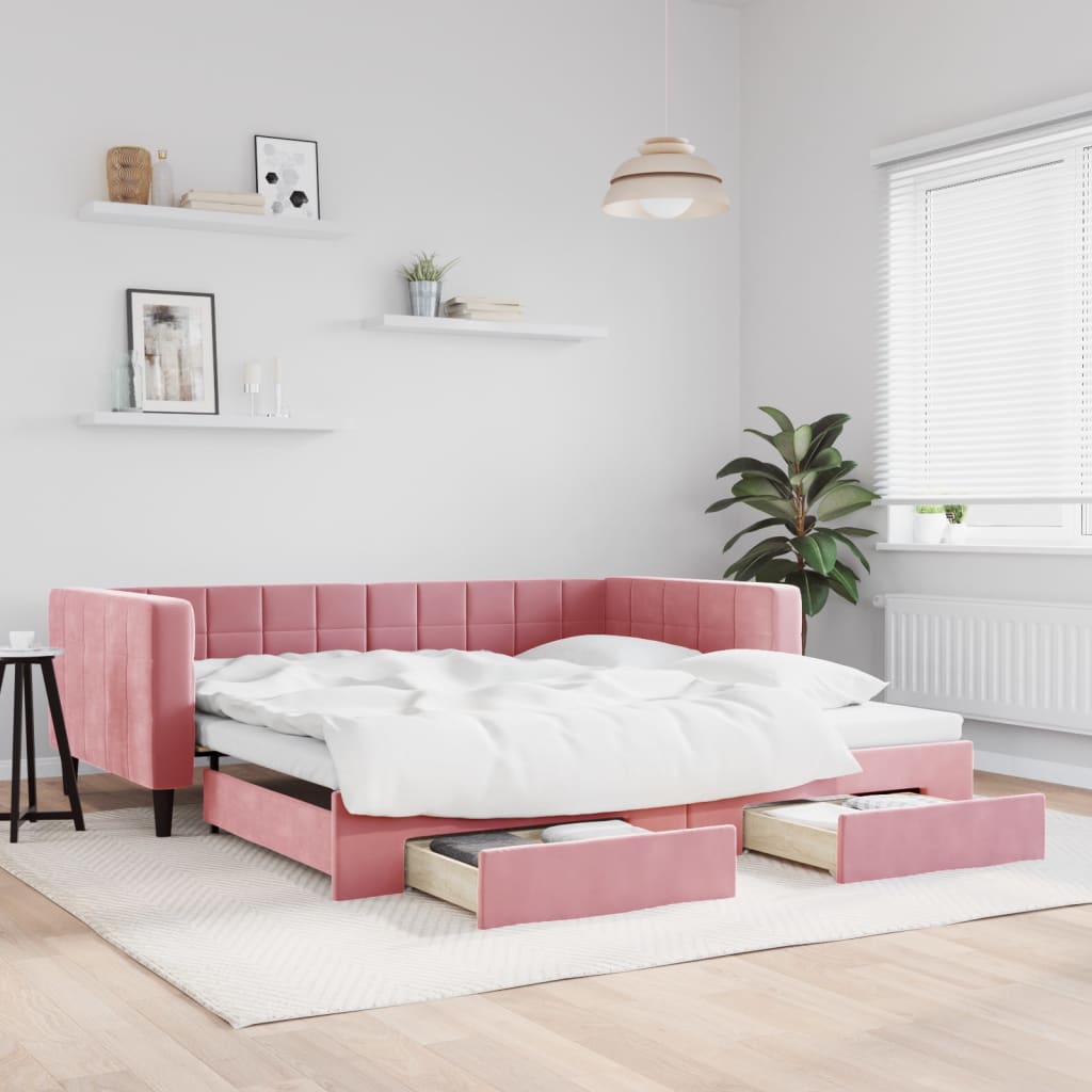 vidaXL Sofá cama nido con cajones terciopelo rosa 100x200 cm