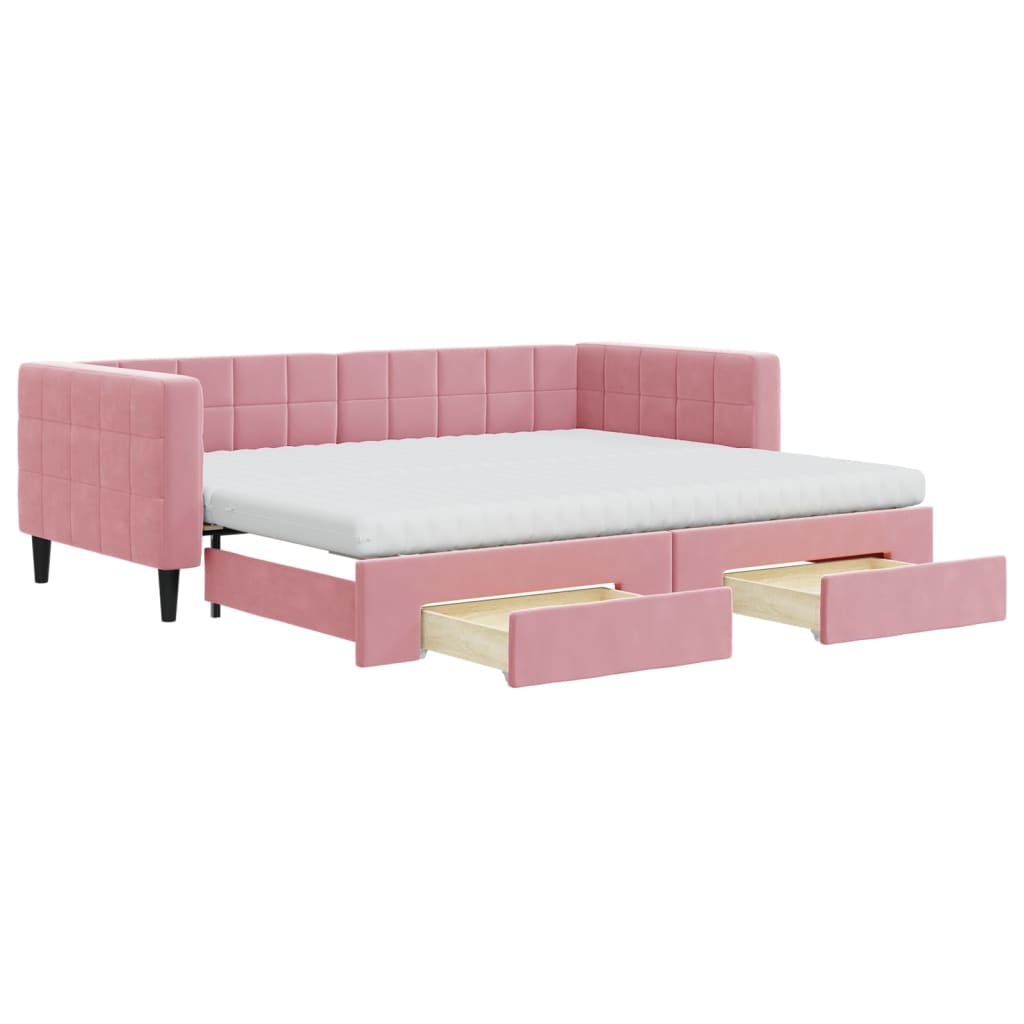 vidaXL Sofá cama nido con cajones terciopelo rosa 90x200 cm