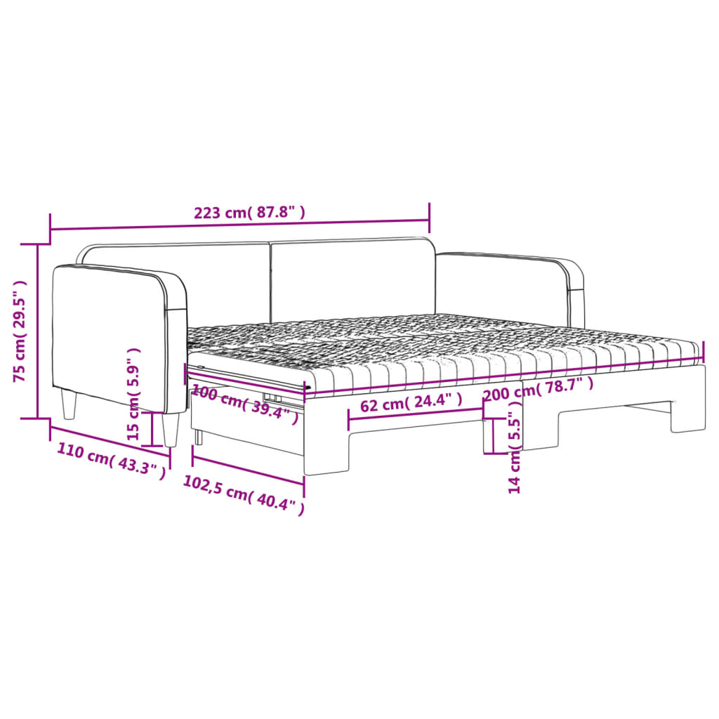 vidaXL Sofá cama nido con colchón tela crema 100x200 cm