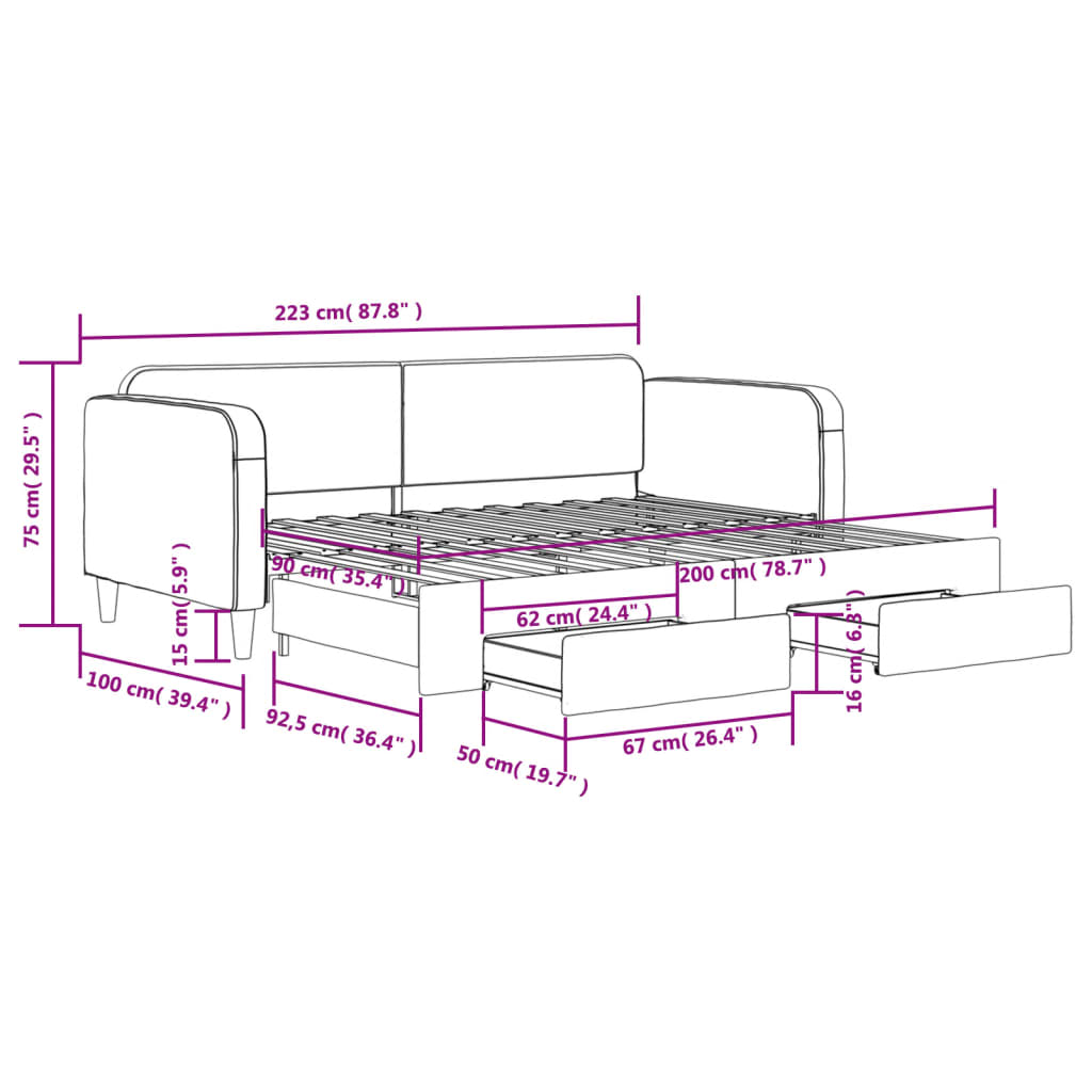 vidaXL Sofá cama nido con cajones tela gris claro 90x200 cm