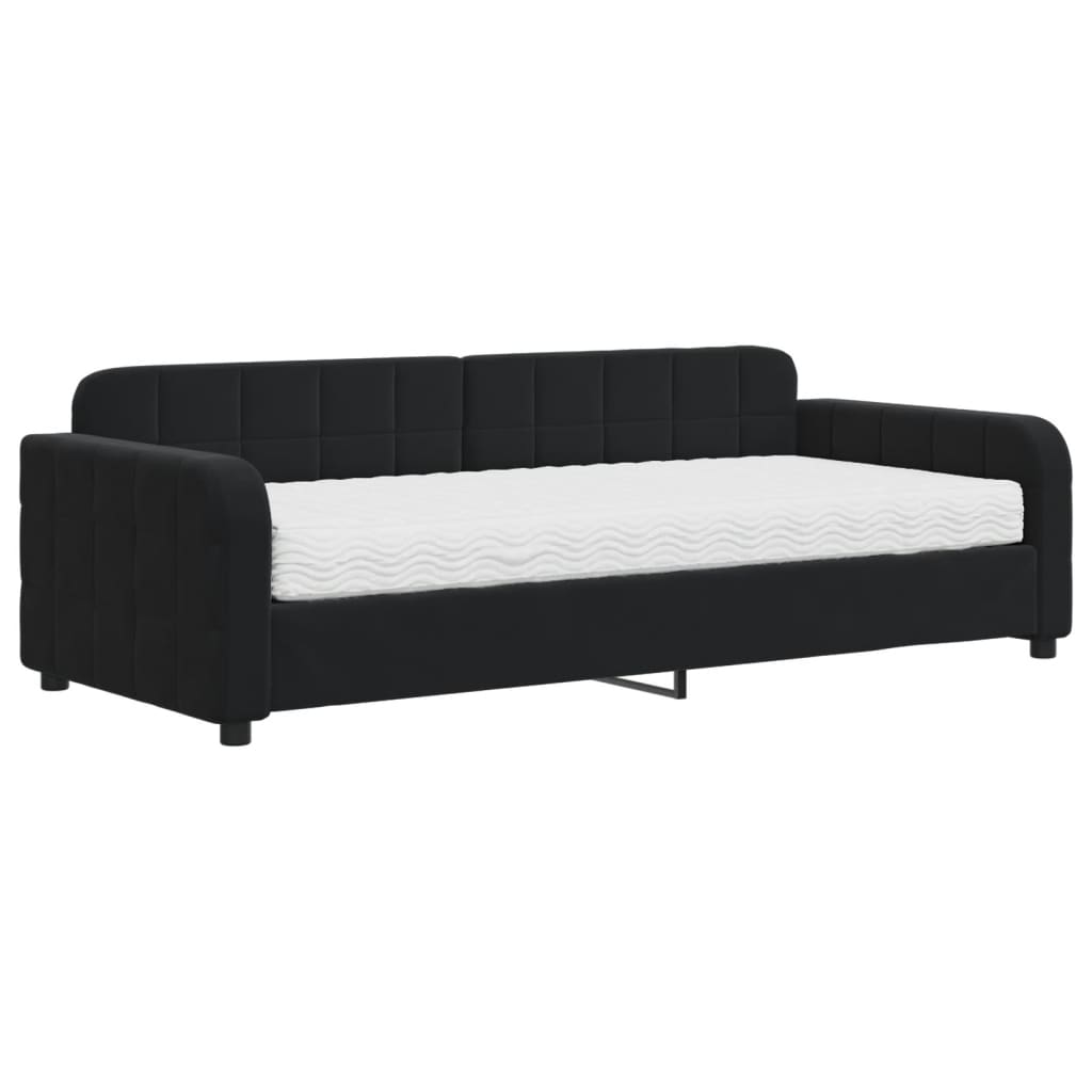 vidaXL Sofá cama con colchón terciopelo negro 90x200 cm