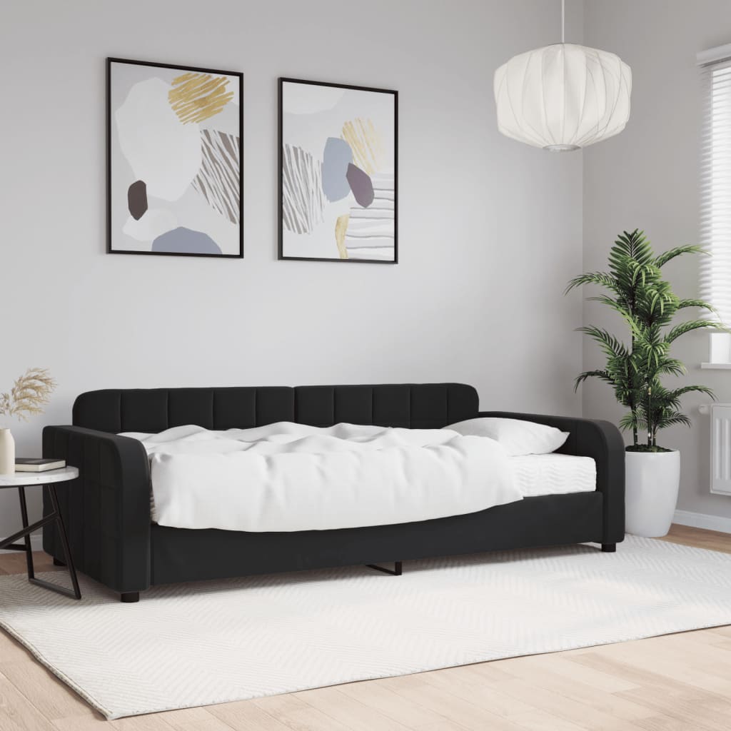 vidaXL Sofá cama con colchón terciopelo negro 90x200 cm