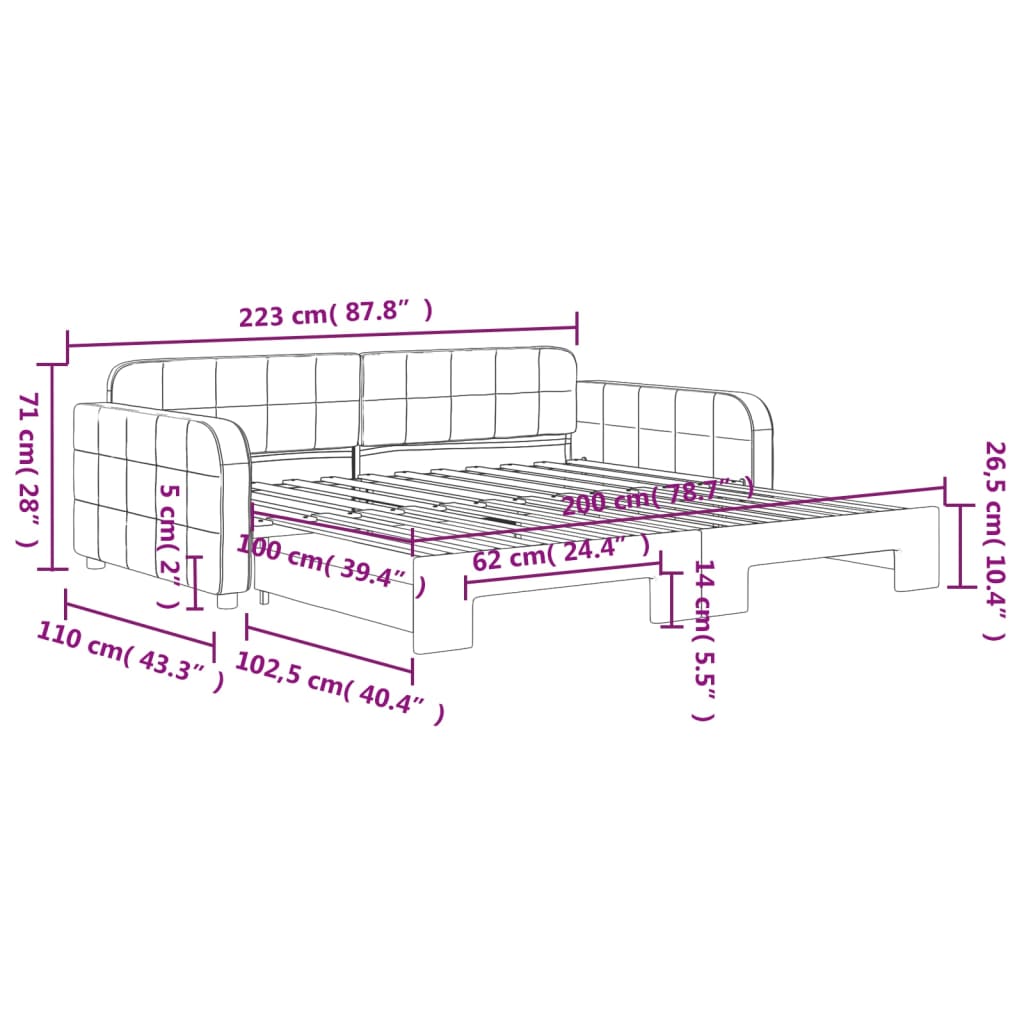 vidaXL Sofá cama nido terciopelo gris claro 100x200 cm