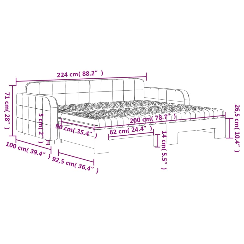 vidaXL Sofá cama nido con colchón terciopelo rosa 90x200 cm