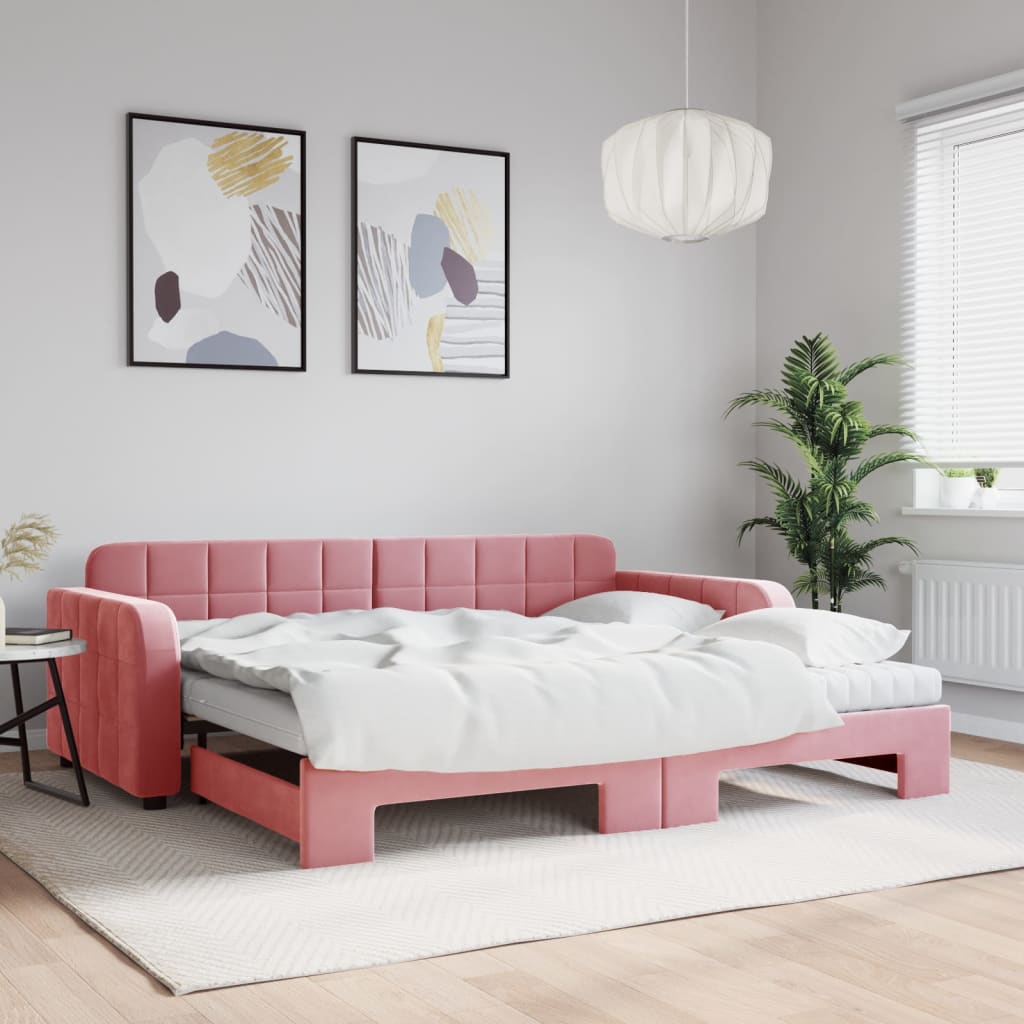 vidaXL Sofá cama nido con colchón terciopelo rosa 90x200 cm