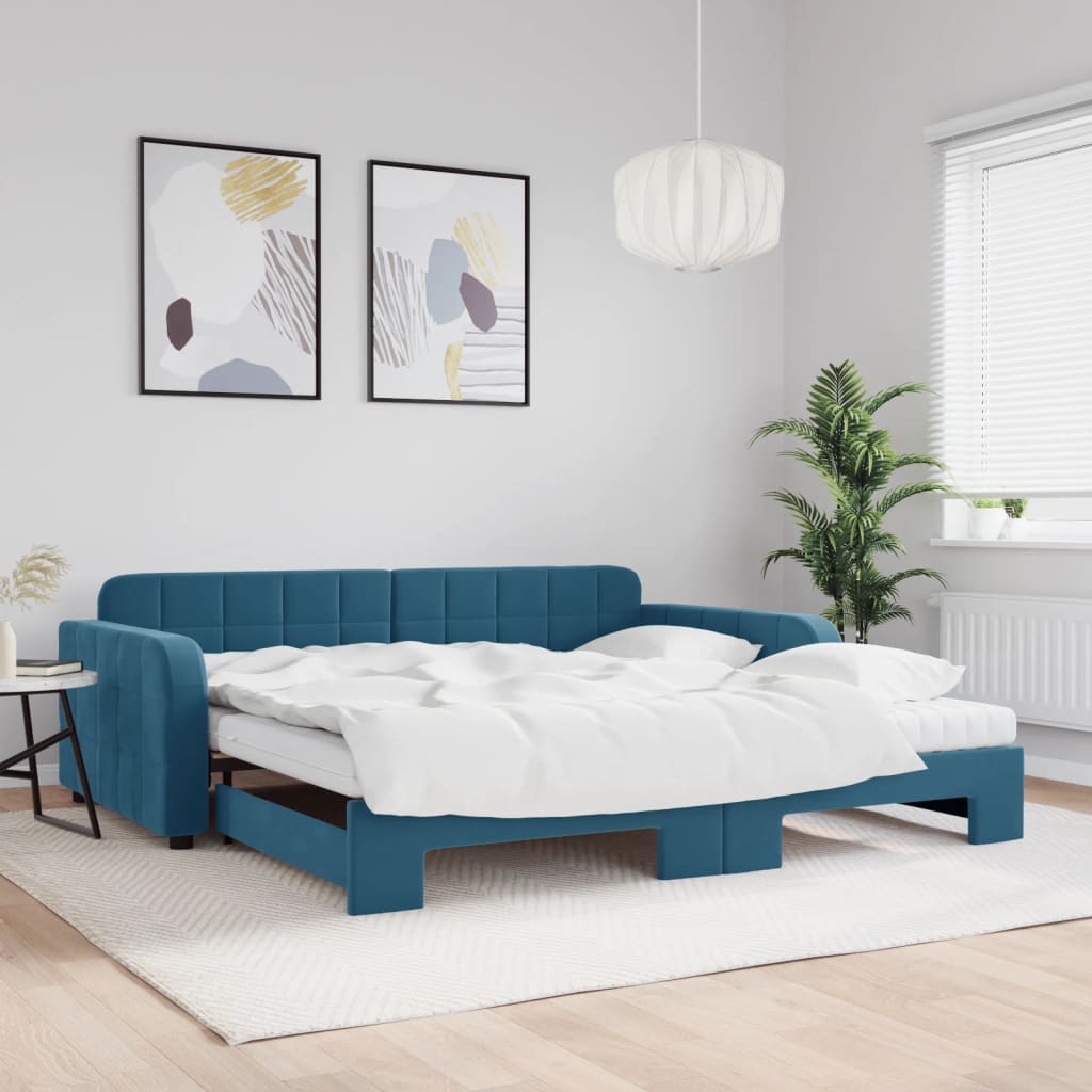 vidaXL Sofá cama nido con colchón terciopelo azul 100x200 cm