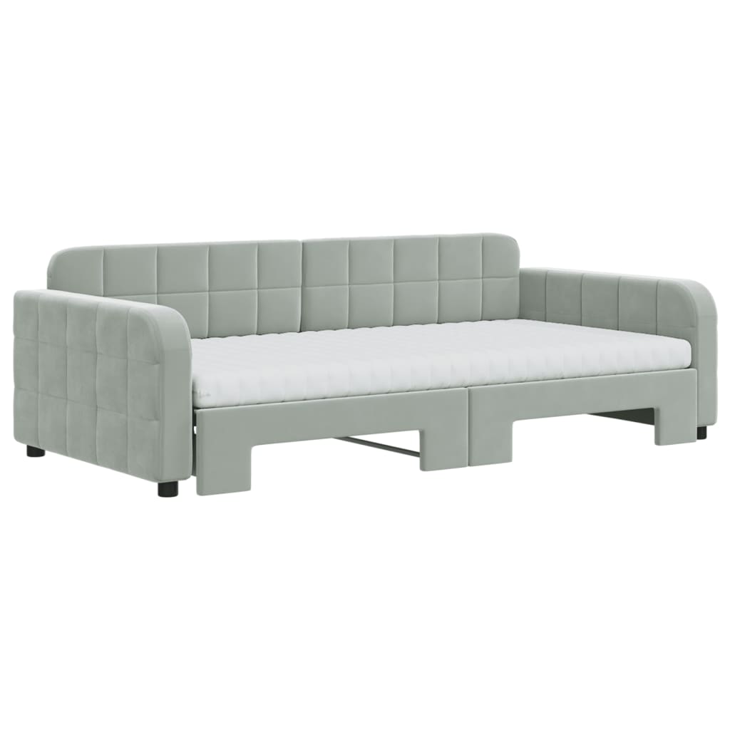 vidaXL Sofá cama nido con colchón terciopelo gris claro 100x200 cm