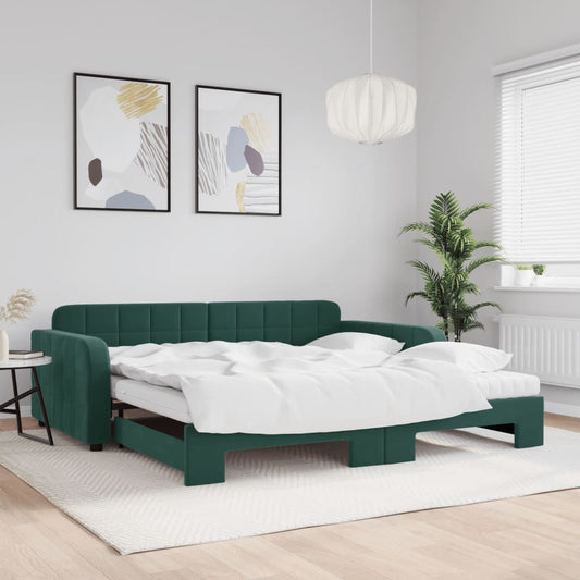 vidaXL Sofá cama nido con colchón terciopelo verde oscuro 100x200 cm