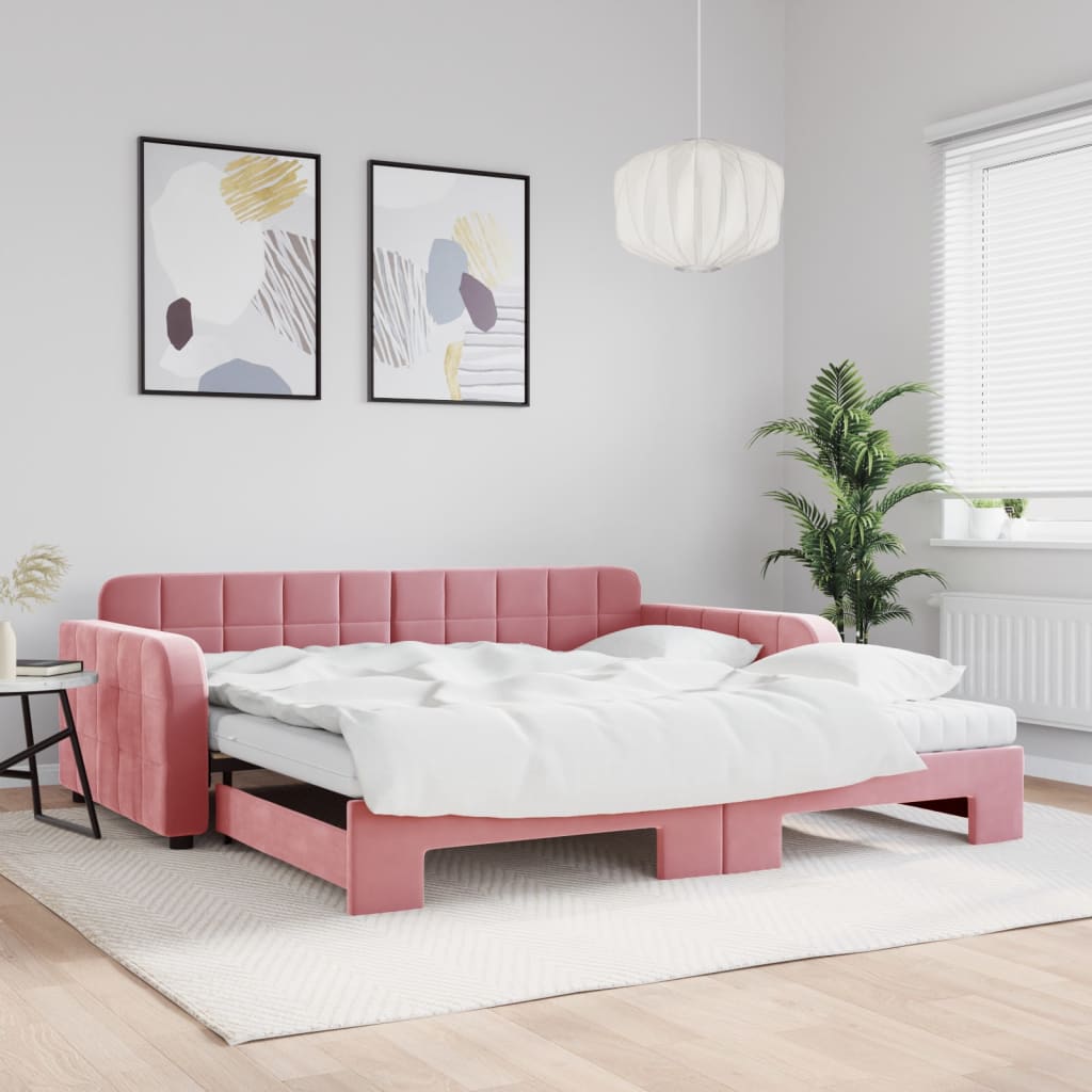 vidaXL Sofá cama nido con colchón terciopelo rosa 100x200 cm