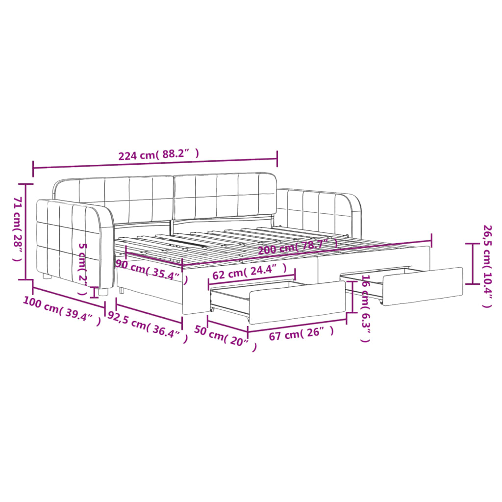 vidaXL Sofá cama nido con cajones terciopelo azul 90x200 cm