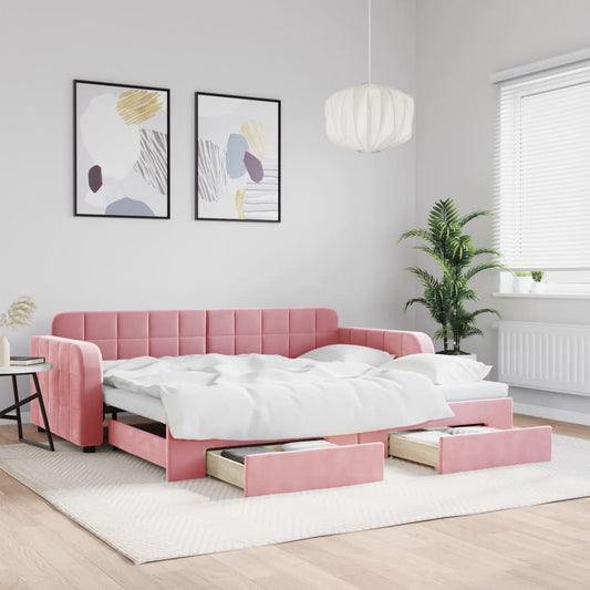 vidaXL Sofá cama nido con cajones terciopelo rosa 90x200 cm