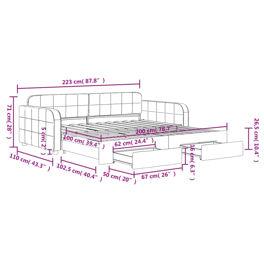 vidaXL Sofá cama nido con cajones terciopelo azul 100x200 cm