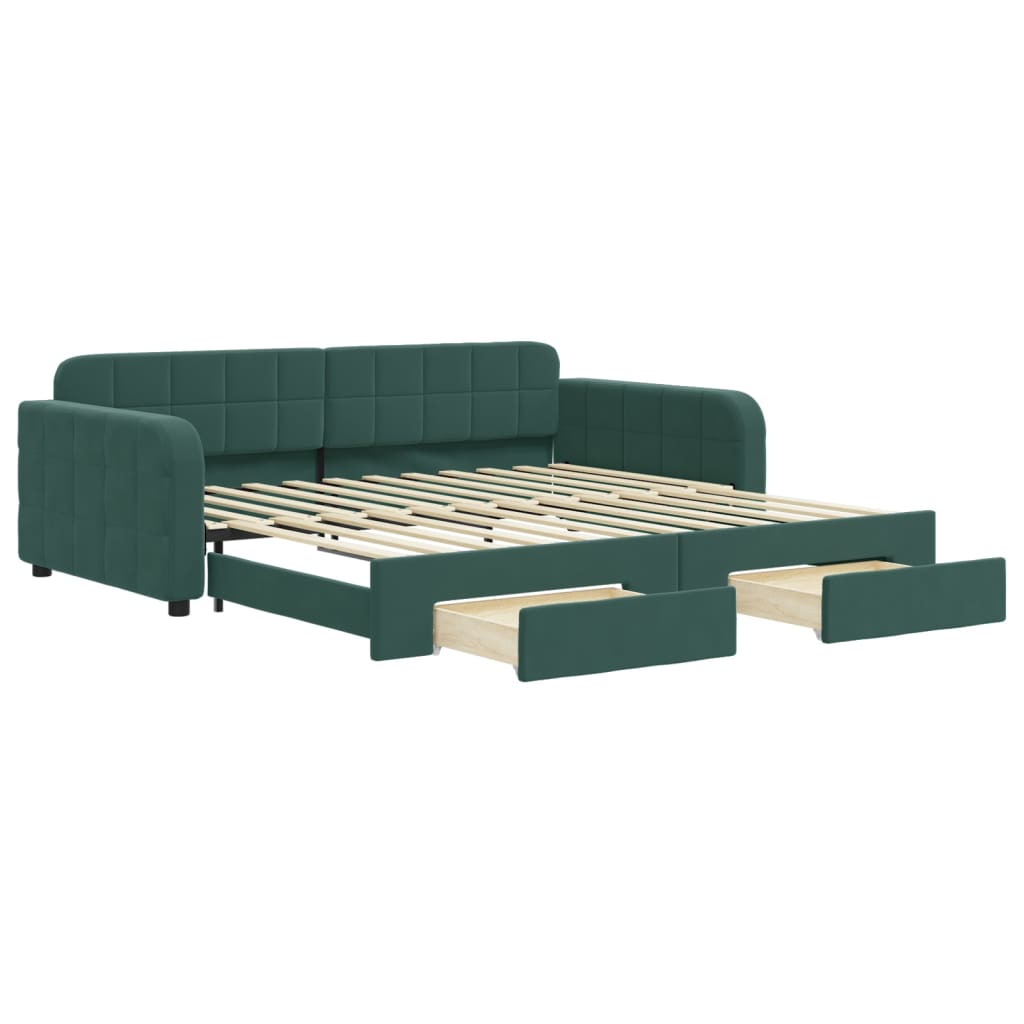 vidaXL Sofá cama nido con cajones terciopelo verde oscuro 100x200 cm