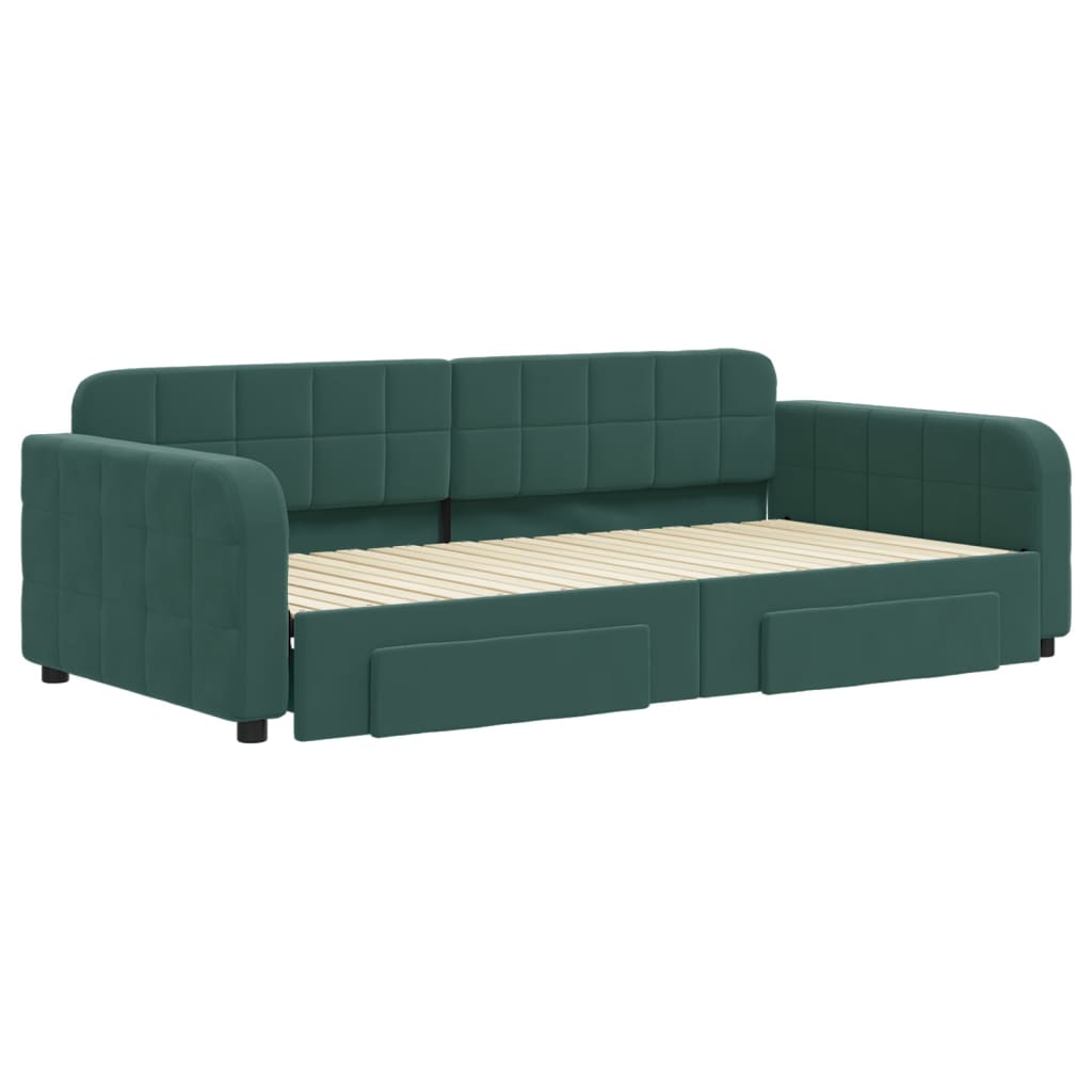 vidaXL Sofá cama nido con cajones terciopelo verde oscuro 100x200 cm