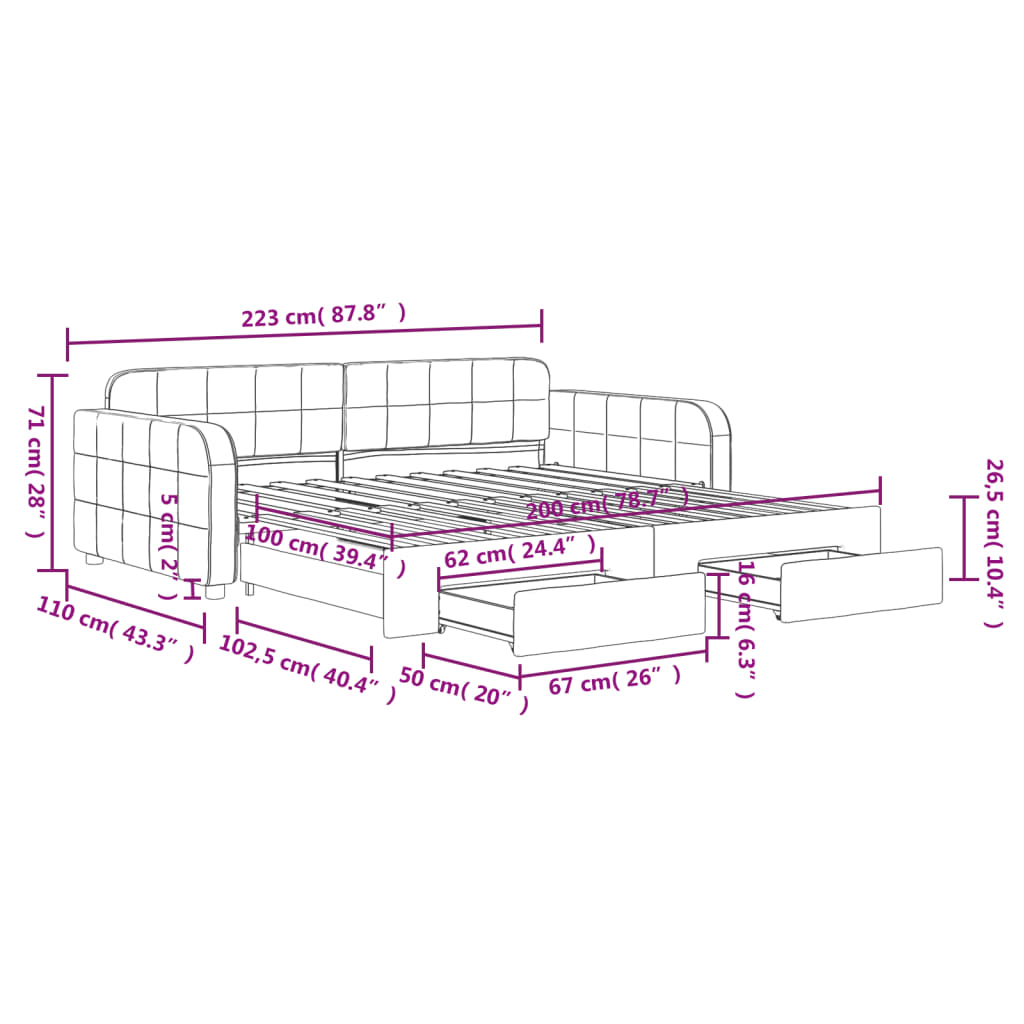 vidaXL Sofá cama nido con cajones terciopelo verde oscuro 100x200 cm