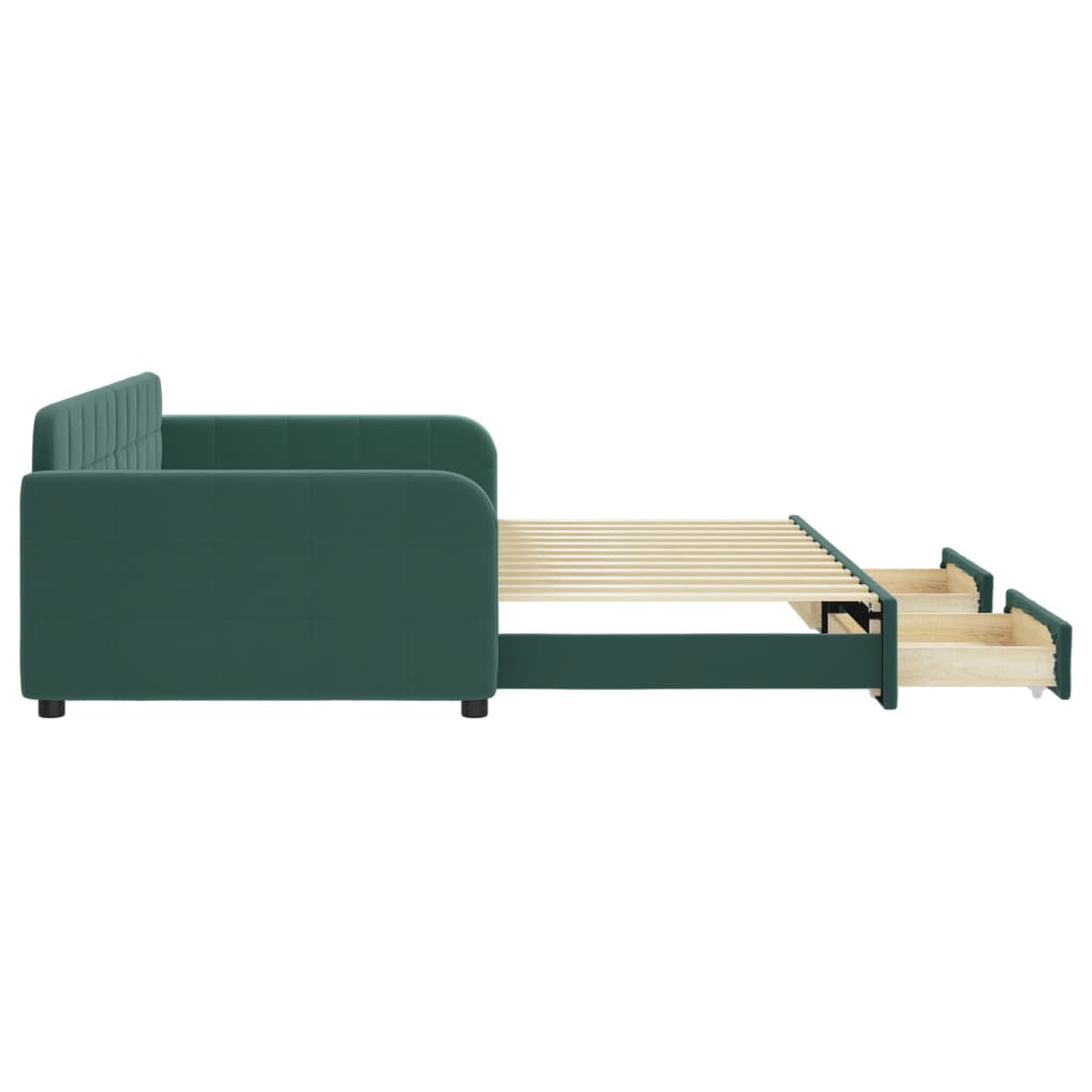 vidaXL Sofá cama nido con cajones terciopelo verde oscuro 100x200 cm