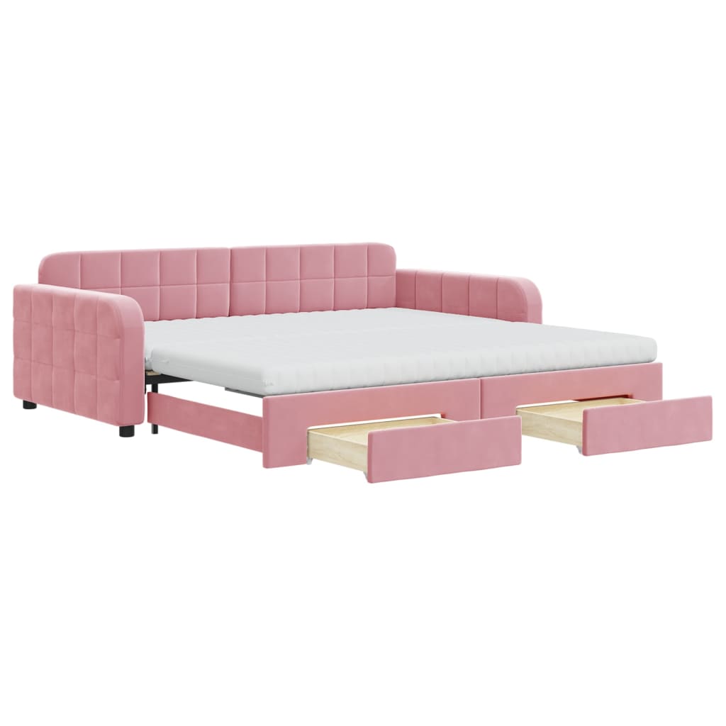 vidaXL Sofá cama nido con cajones terciopelo rosa 100x200 cm