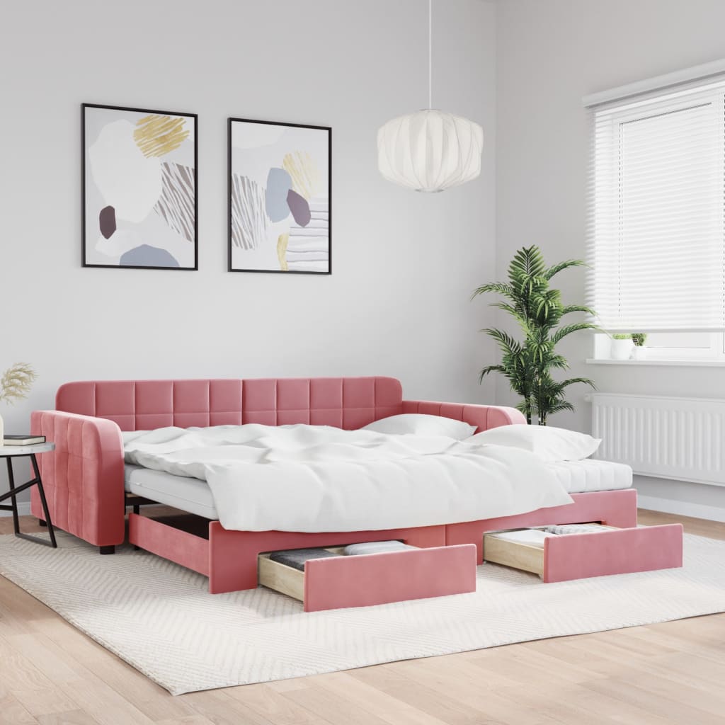 vidaXL Sofá cama nido con cajones terciopelo rosa 100x200 cm