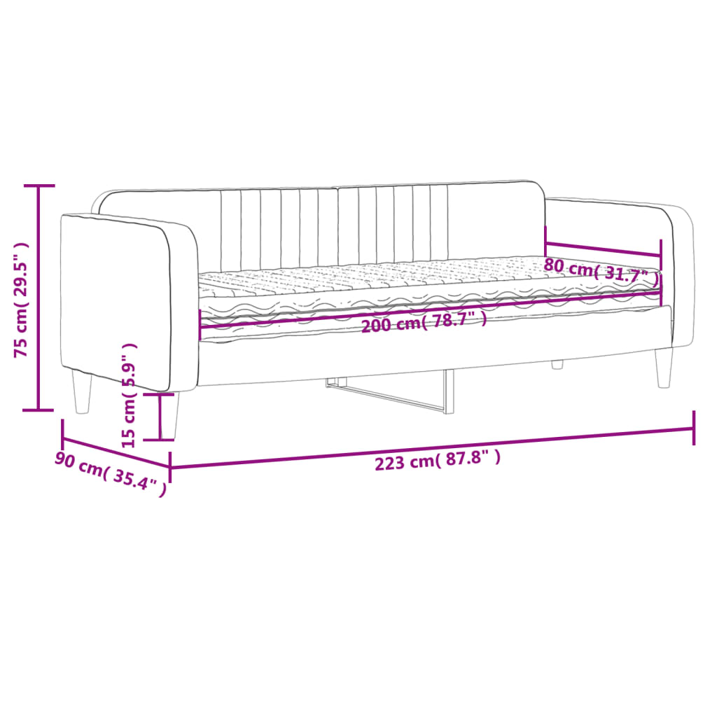 vidaXL Sofá cama con colchón terciopelo gris claro 80x200 cm