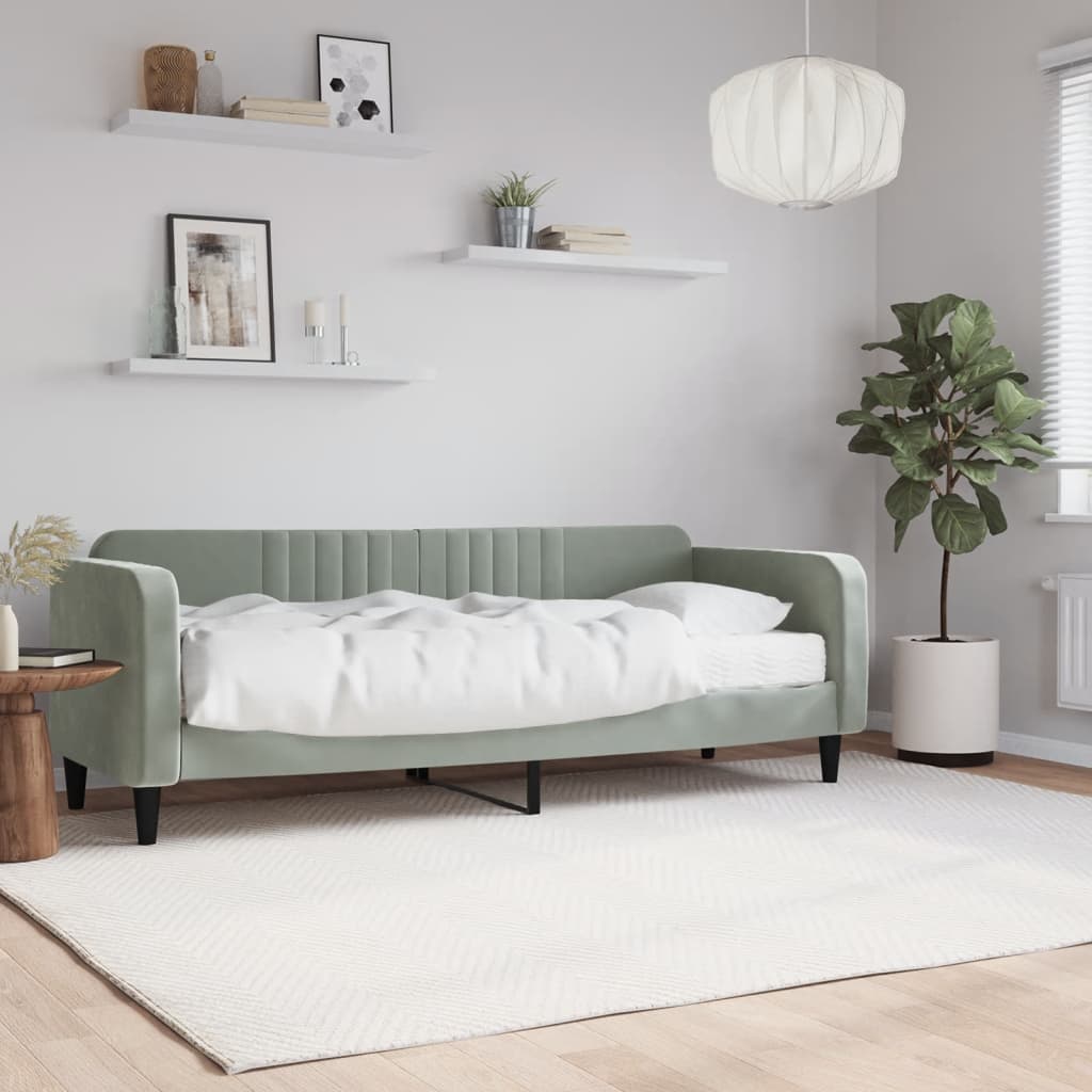 vidaXL Sofá cama con colchón terciopelo gris claro 80x200 cm