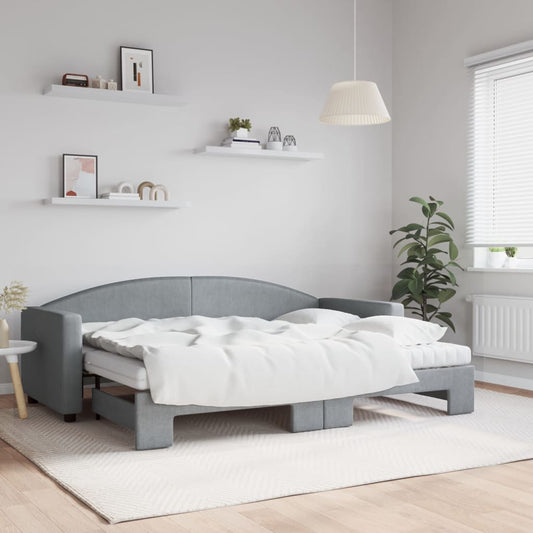 vidaXL Sofá cama nido con colchón tela gris claro 80x200 cm