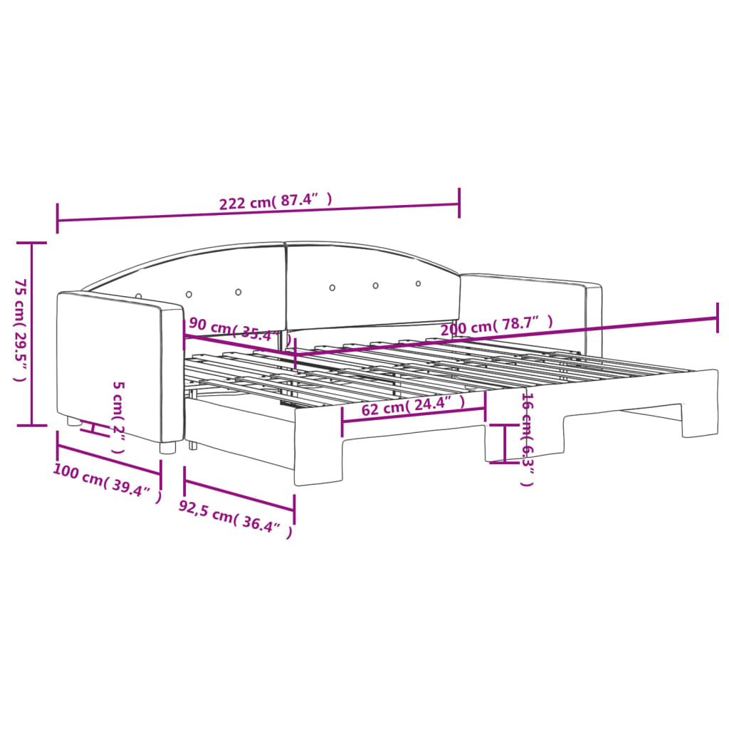 vidaXL Sofá cama nido terciopelo gris claro 90x200 cm