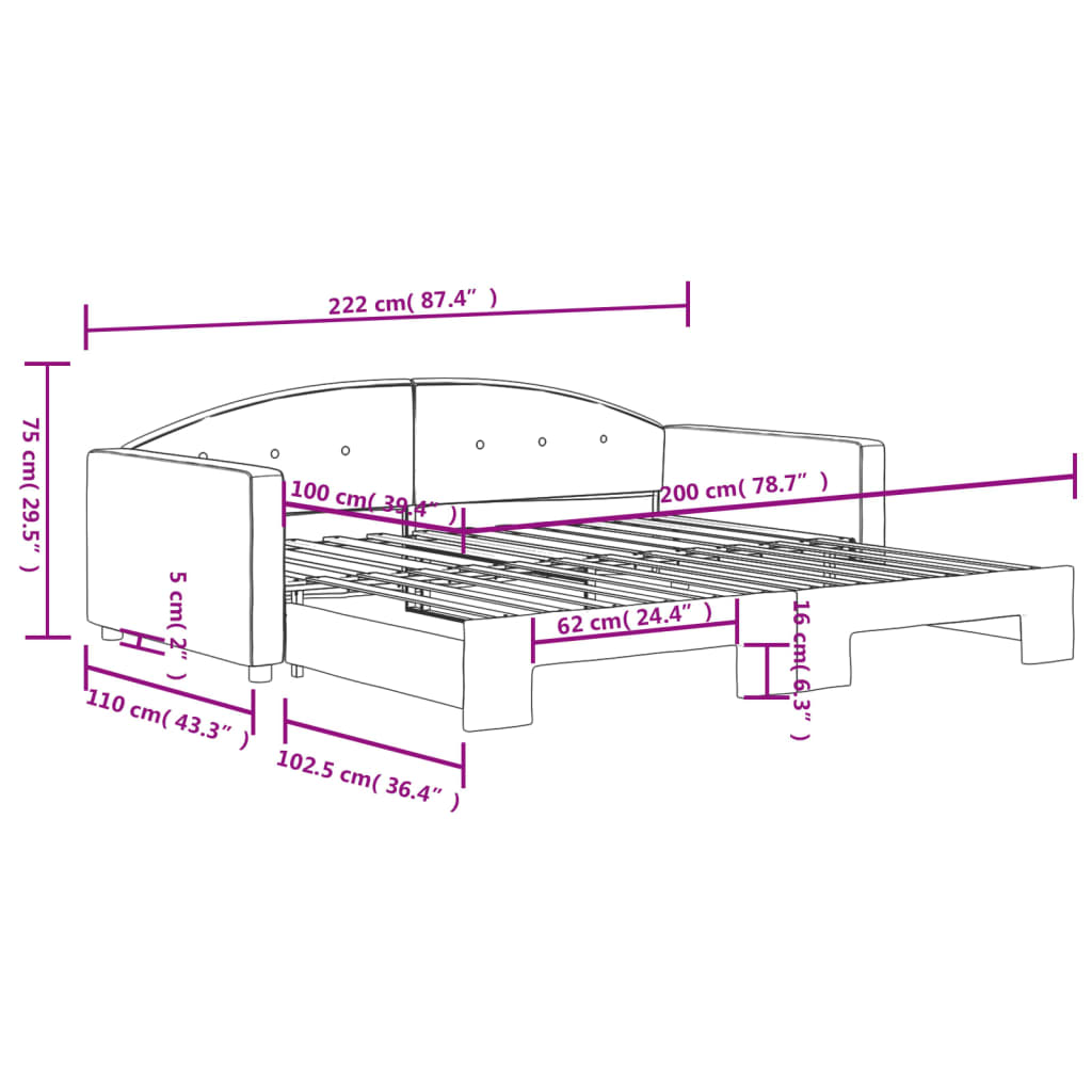 vidaXL Sofá cama nido terciopelo gris claro 100x200 cm