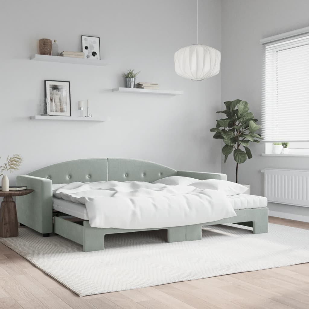 vidaXL Sofá cama nido con colchón terciopelo gris claro 90x200 cm