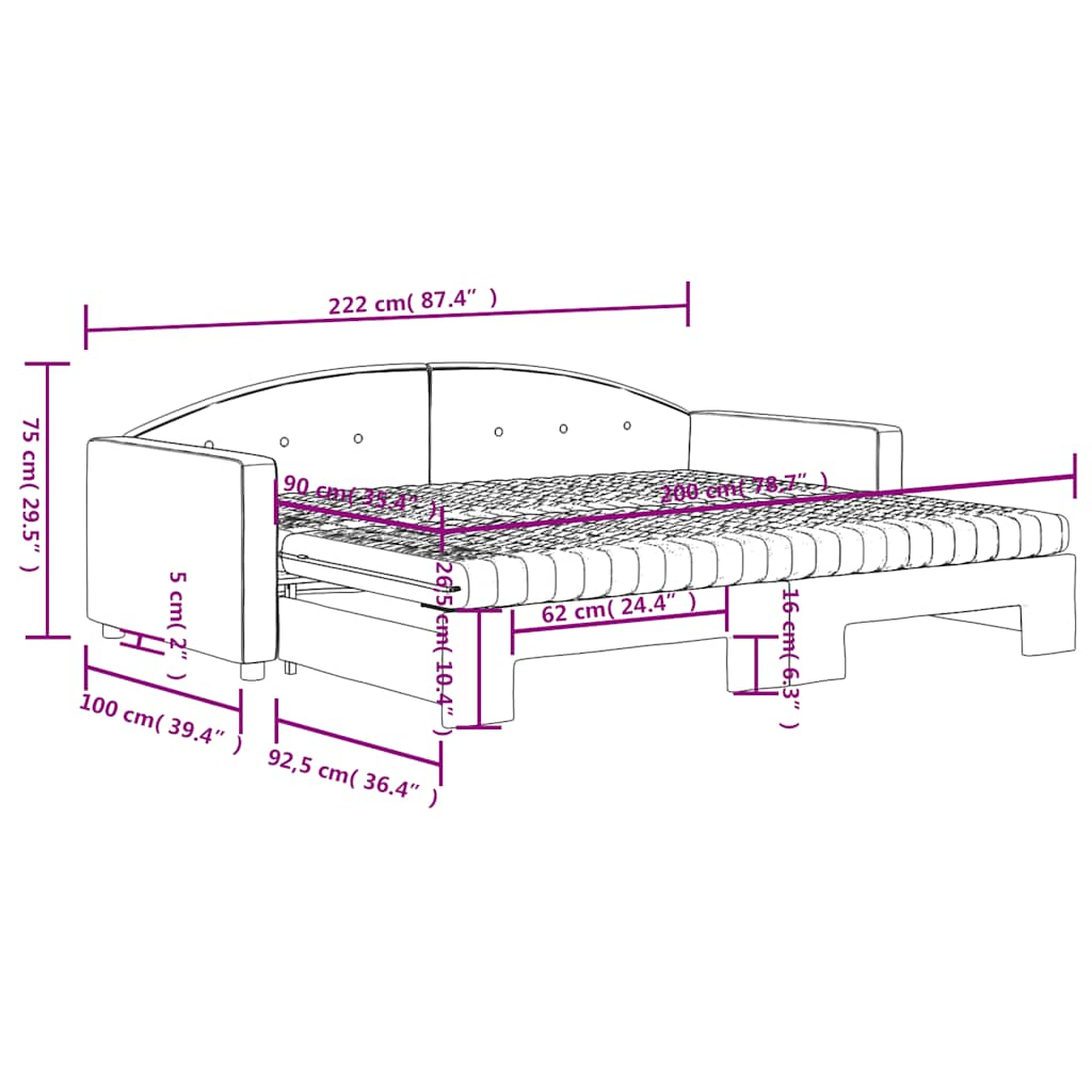 vidaXL Sofá cama nido con colchón terciopelo gris oscuro 90x200 cm