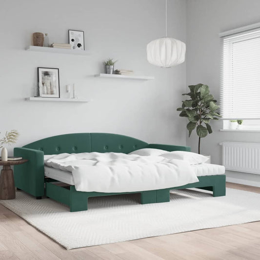 vidaXL Sofá cama nido con colchón terciopelo verde oscuro 90x200 cm