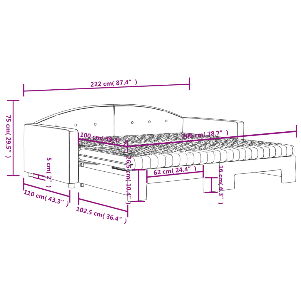 vidaXL Sofá cama nido con colchón terciopelo verde oscuro 100x200 cm