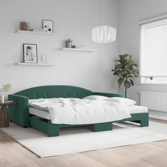 vidaXL Sofá cama nido con colchón terciopelo verde oscuro 100x200 cm