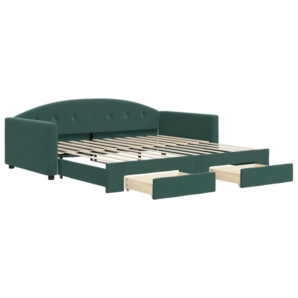 vidaXL Sofá cama nido con cajones terciopelo verde oscuro 100x200 cm