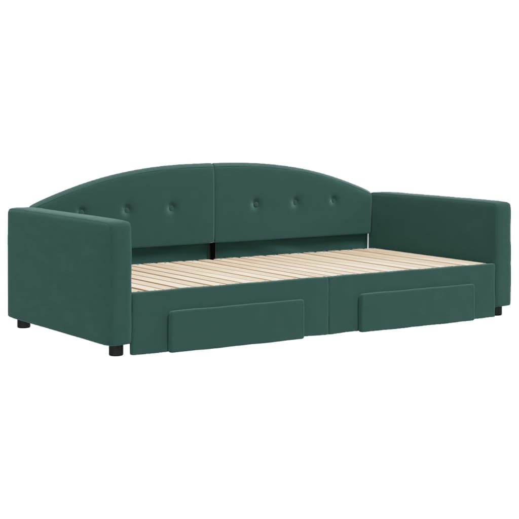 vidaXL Sofá cama nido con cajones terciopelo verde oscuro 100x200 cm