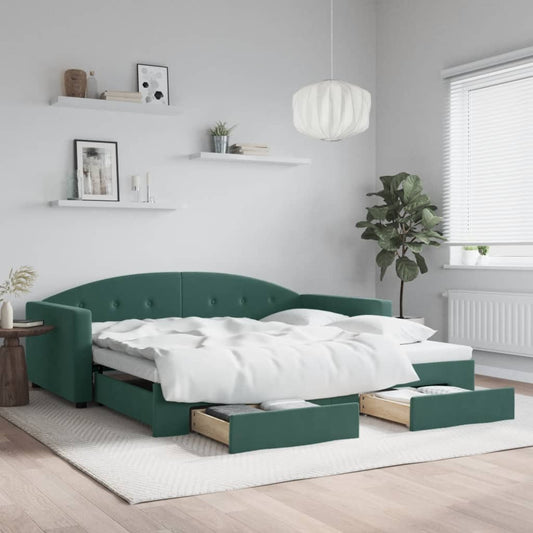 vidaXL Sofá cama nido con cajones terciopelo verde oscuro 100x200 cm