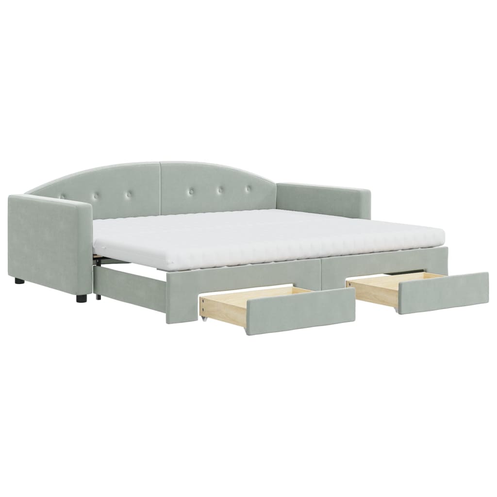 vidaXL Sofá cama nido con cajones terciopelo gris claro 90x200 cm