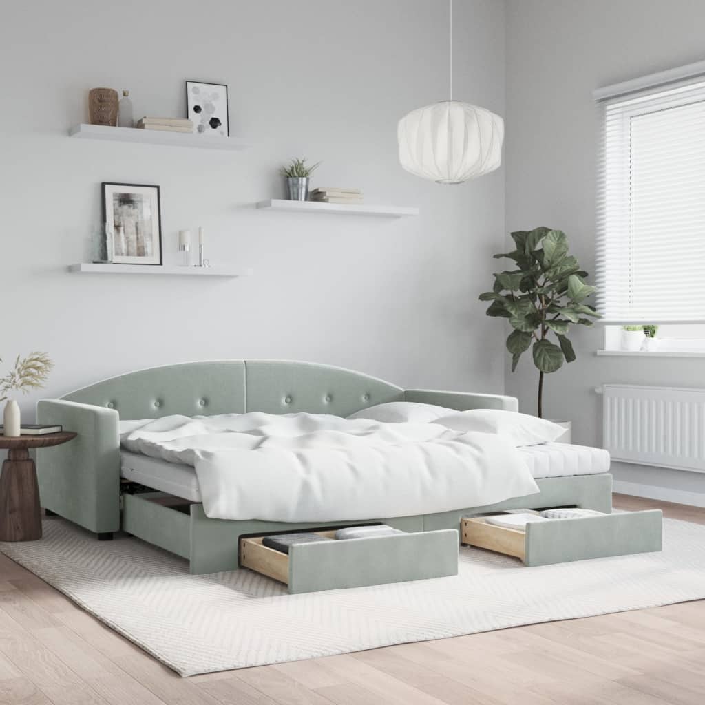 vidaXL Sofá cama nido con cajones terciopelo gris claro 90x200 cm