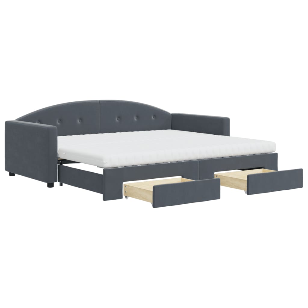 vidaXL Sofá cama nido con cajones terciopelo gris oscuro 90x200 cm