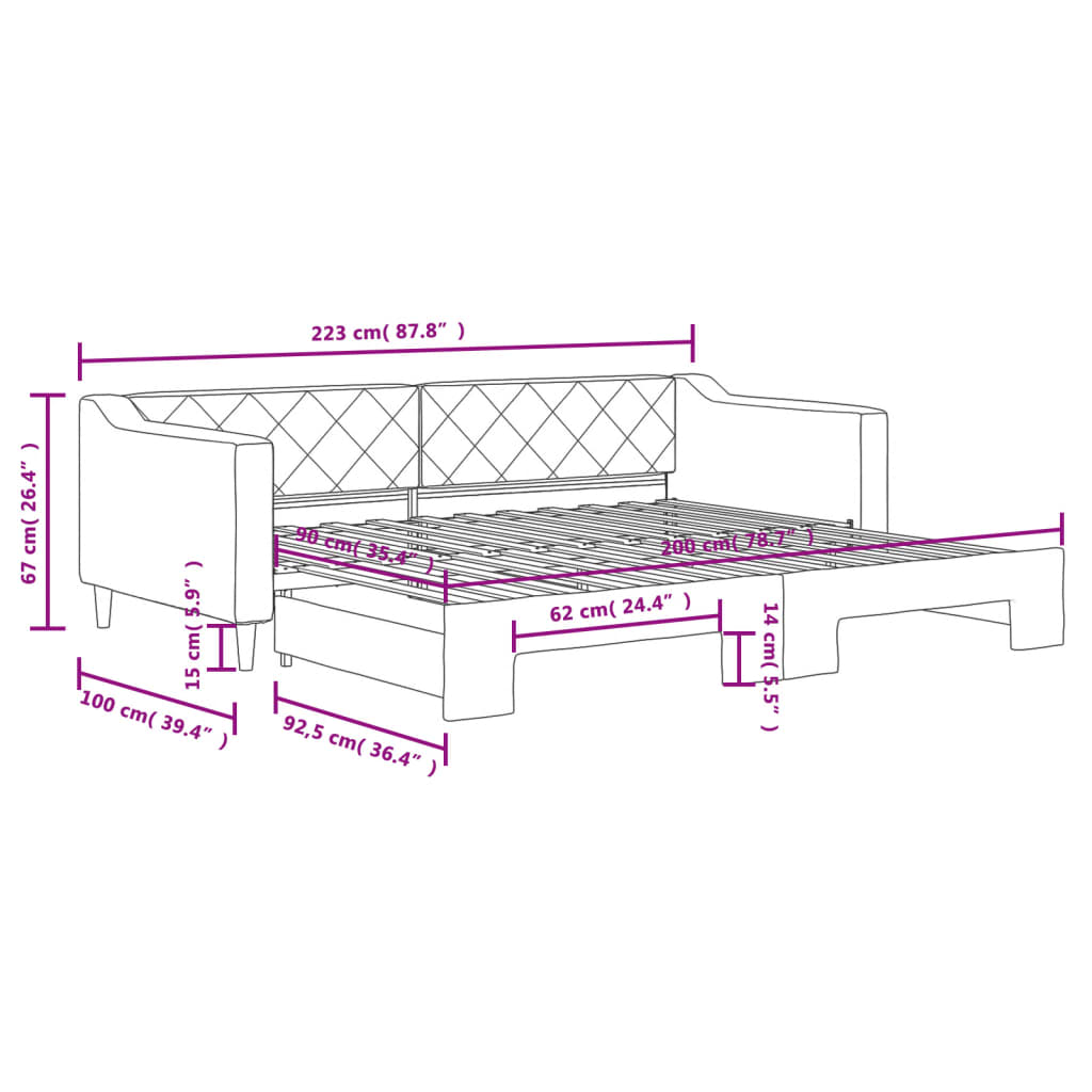 vidaXL Sofá cama nido tela gris claro 90x200 cm