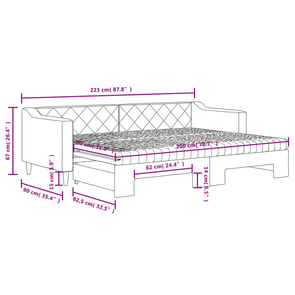 vidaXL Sofá cama nido con colchón tela gris claro 80x200 cm