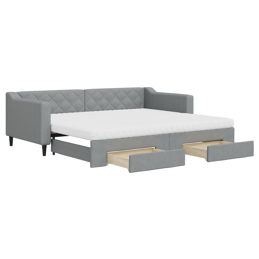 vidaXL Sofá cama nido con cajones tela gris claro 90x200 cm