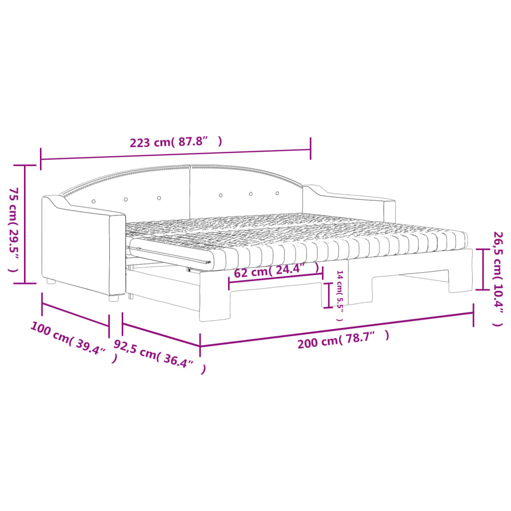 vidaXL Sofá cama nido con colchón tela crema 90x200 cm